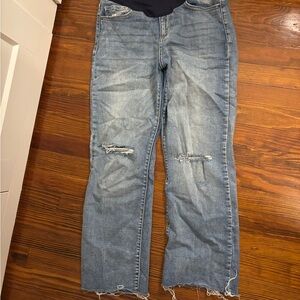 Pink blush maternity raw hem jeans